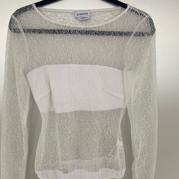 BEBE mesh bodysuit WHITE Bridal Sz S - Picture 3 of 5